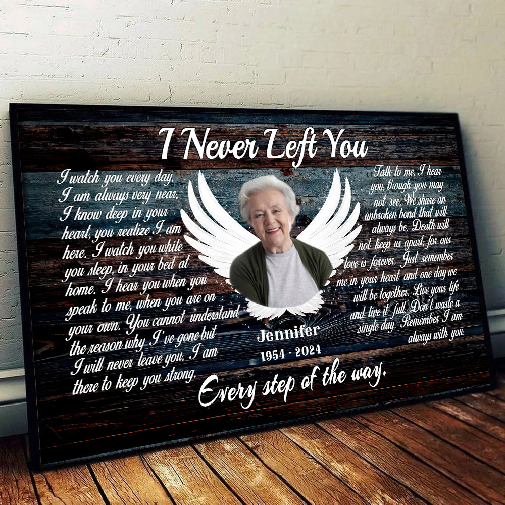 Custom Photo Angel Wings I Never Left You - Memorial Gift - Personalized Canvas For Family Members, Loss of Mom, Dad
