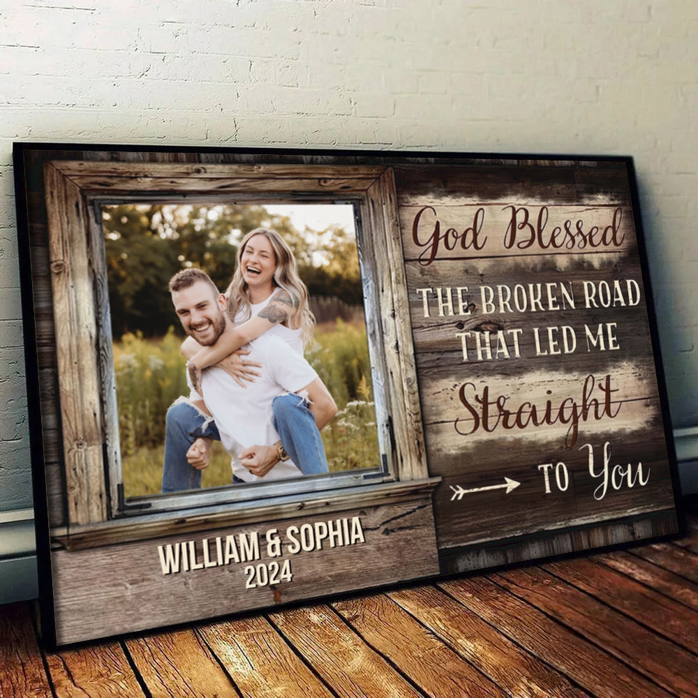 Custom Photo - God Bless Me Straight To You - Personalized Canvas - Gift For Her/Him, Husband/Wife, Couples on Anniversary, Valentine