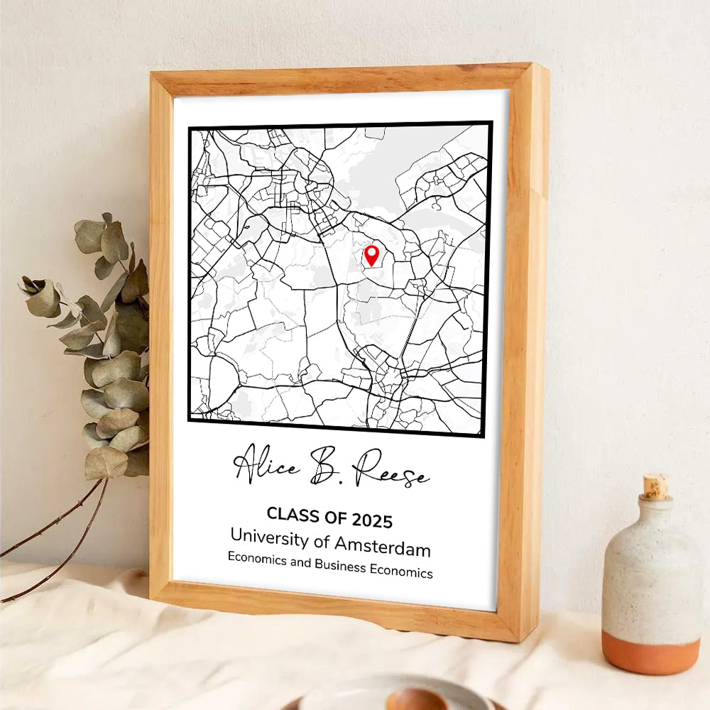 Graduation Gift Map Print - Personalized Canvas Print - Graduation Gifts, Presents & Ideas For Her/Him, Grad Ceremony, Commencement, Convocation, College & University
