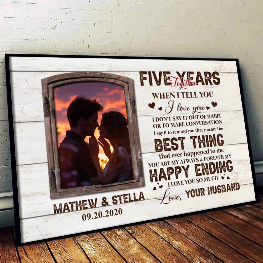 Custom Photo Five Years Together Couple - Personalized Canvas Print - Gift For Her/Him, Husband/Wife, Couples on Anniversary, Valentine's Day