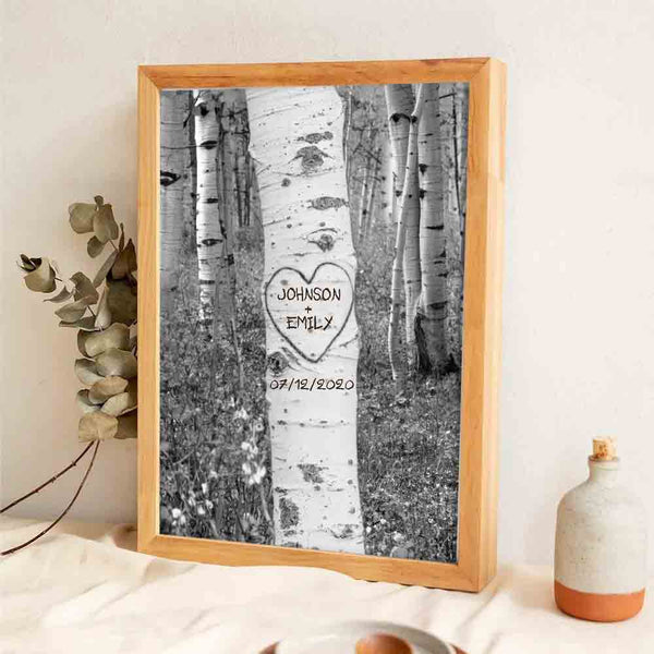 Couple Names Tree Carving - Personalized Canvas Prints - Gift For Her/Him, Wife/Husband, Girlfriend/Boyfriend on Anniversary, Valentine's Day