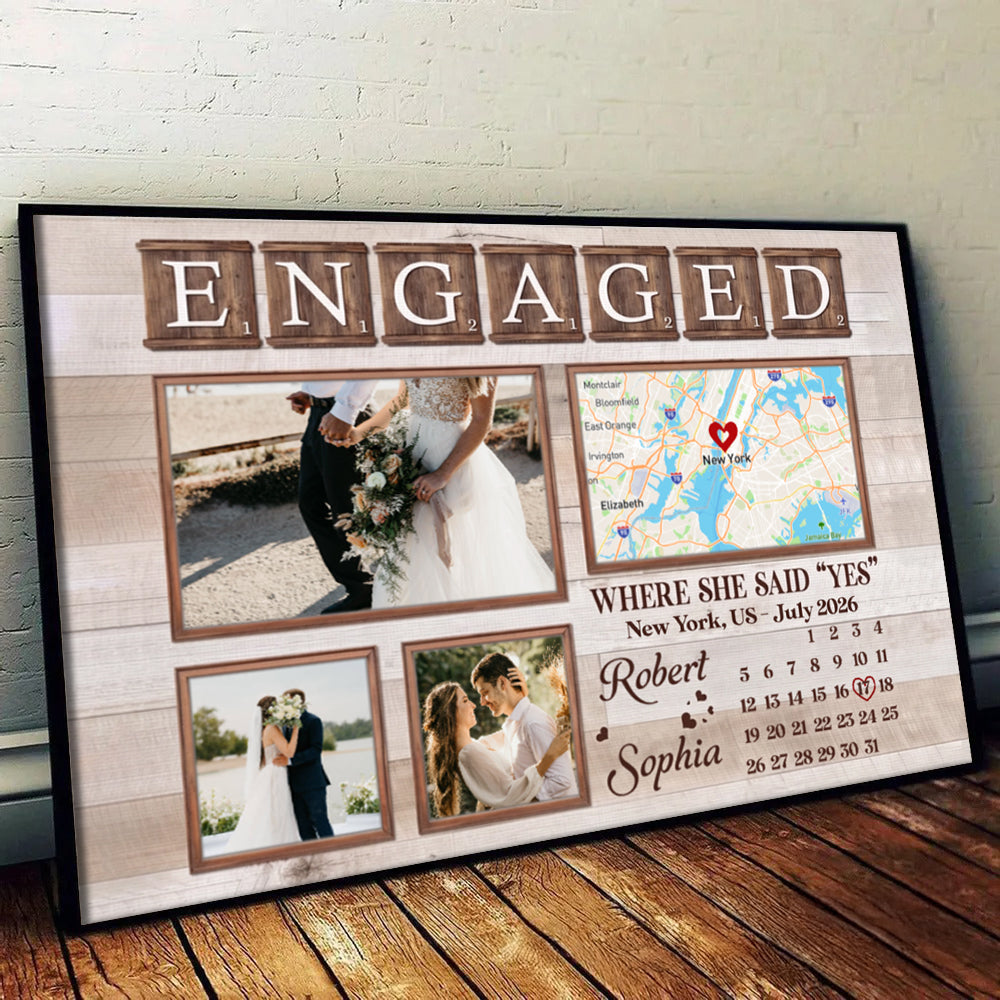 Custom Photo Engagement Couple - Personalized Canvas Prints - Gift For Her/Him, Husband/Wife, Couples on Anniversary, Valentine's Day