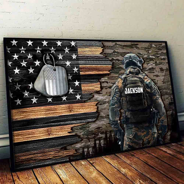 Custom Name Military American Flag - Personalized Canvas - Gift For Military Veteran Dad Grandpa Veteran