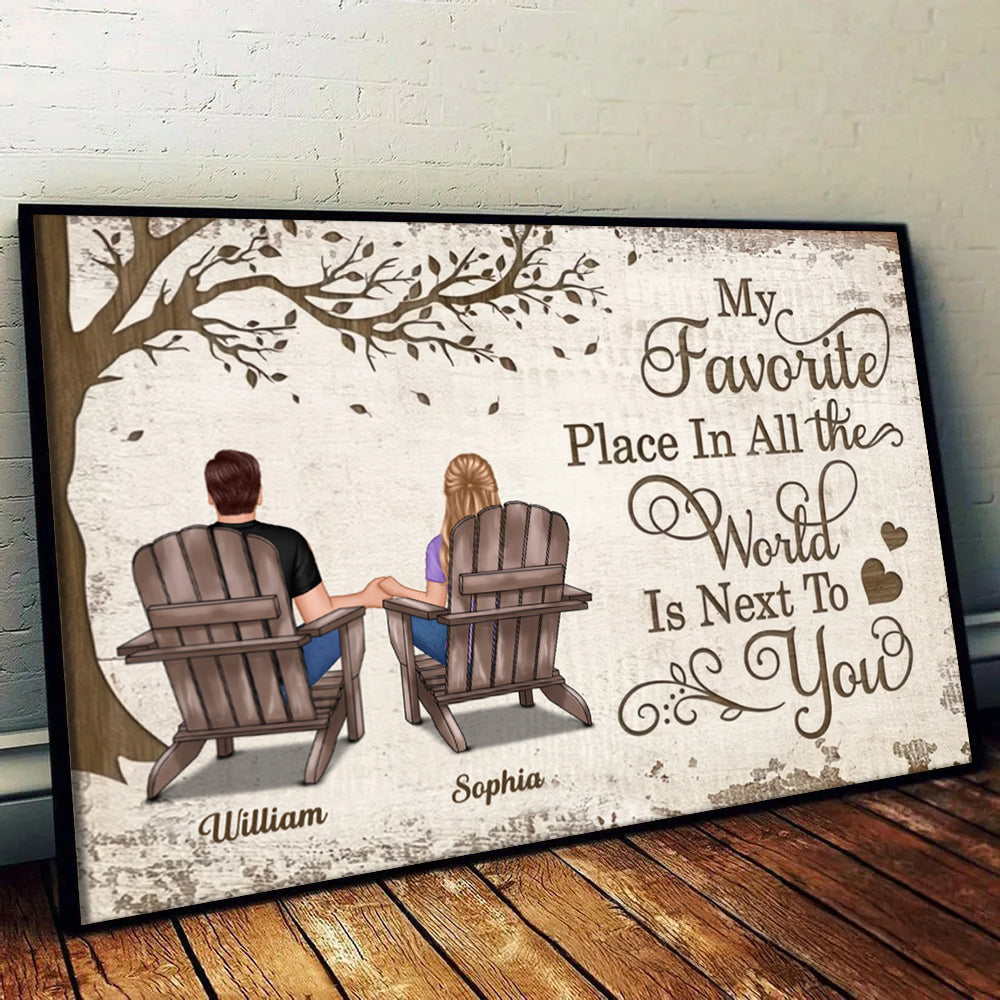 My Favorite Place In All The World Is Next To You Couple Sitting - Personalized Canvas Prints - Gift For Her/Him, Husband/Wife, Couples on Anniversary, Valentine's Day