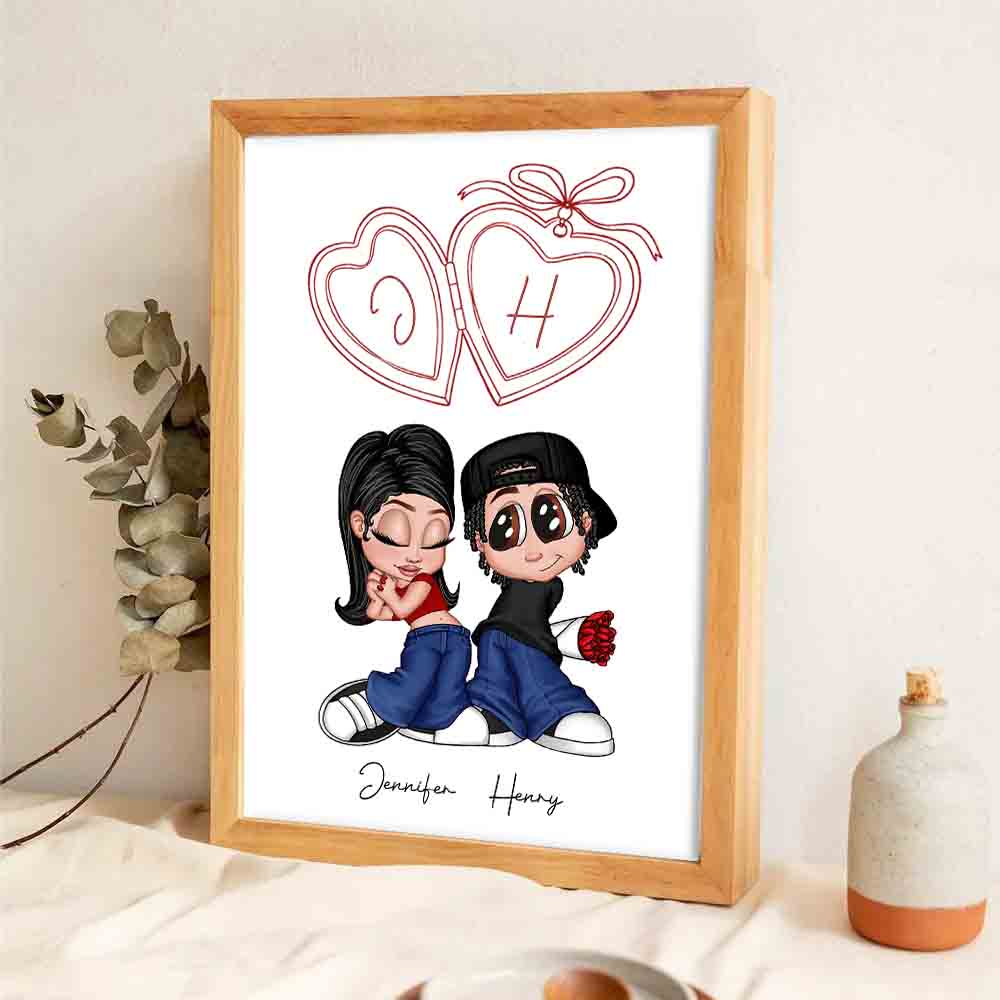 Y2K Couple Initial Heart Locket - Personalized Canvas Prints - Gift For Her/Him, Wife/Husband, Girlfriend/Boyfriend on Anniversary, Valentine's Day