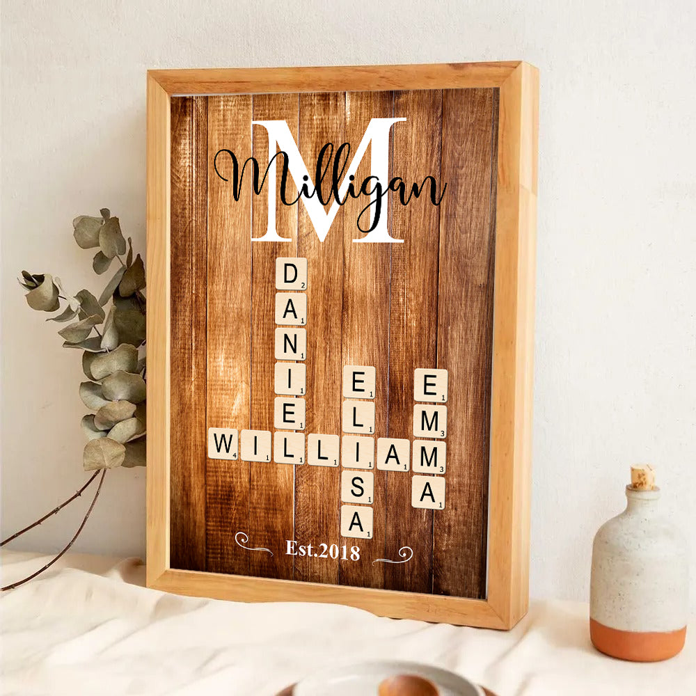 Family Name Crossword Puzzle Art - Personalized Canvas Print - Gift For Family Members, Mom and Dad