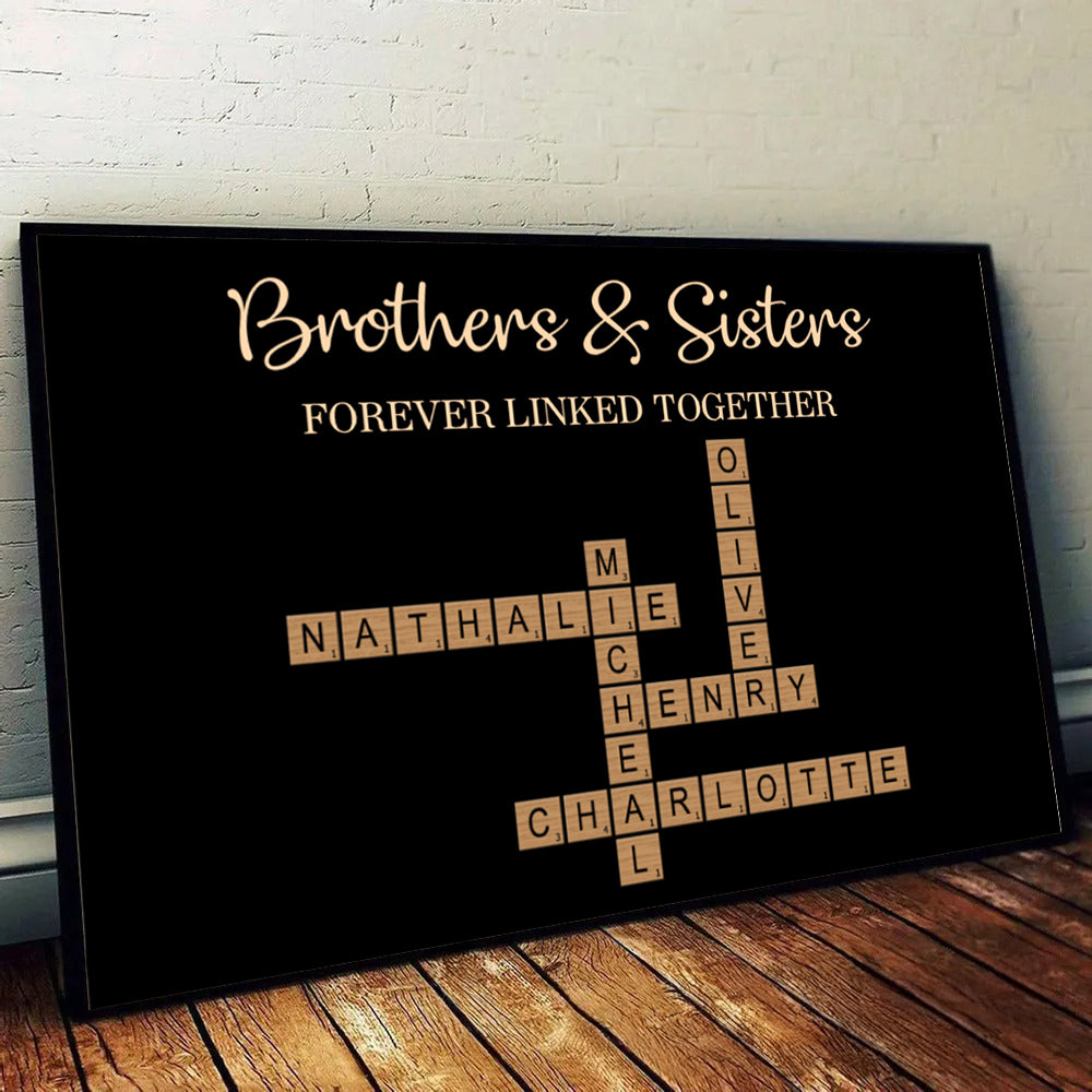 Crossword Puzzle Art Brothers &amp; Sisters Forever Linked Together - Personalized Canvas Prints - Gift For Family Members, Mom and Dad