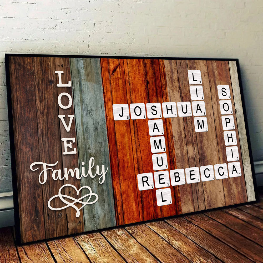 Family Crossword Art - Created In A Moment, Treasured Forever - Personalized Canvas - Gift For Family Members, Mom and Dad