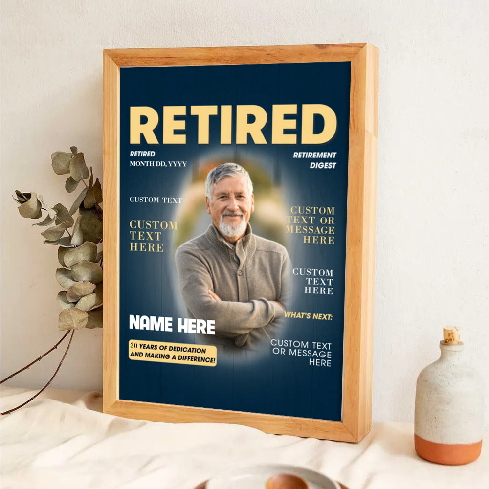 Custom Photo Retired Magazine - Personalized Canvas Print - Retirement Gift For Colleagues, Mom, Dad, Grandparent