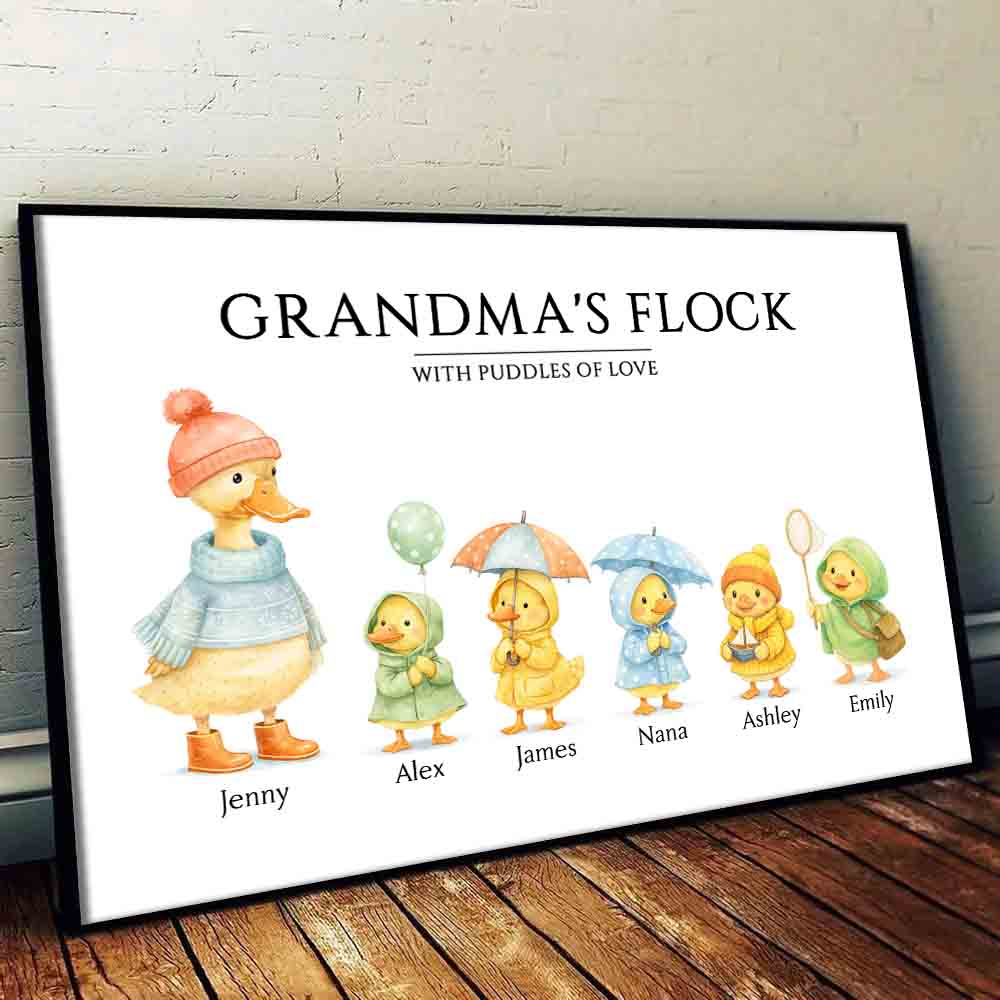 Grandparents's Flock with Puddles of Love - Personalized Canvas Prints - Gift For Grandma, Grandpa, Grandparents