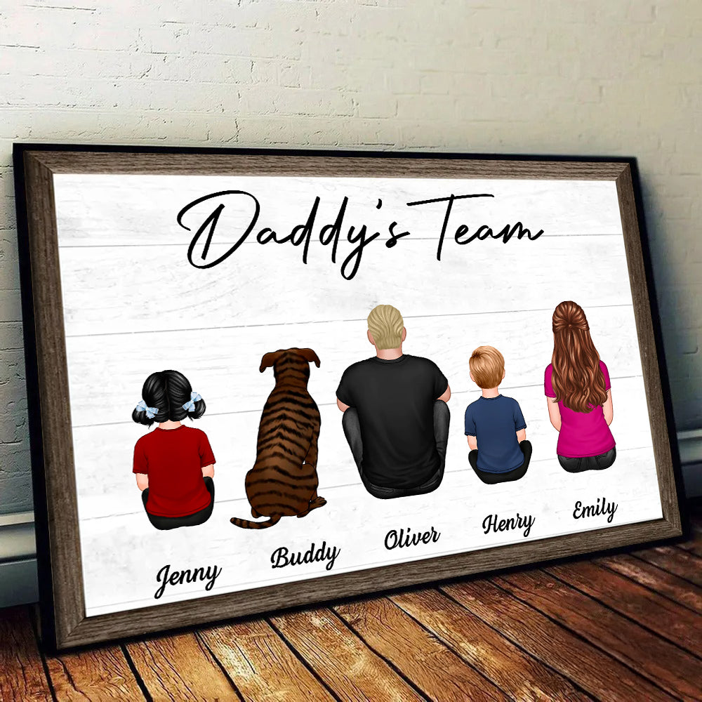 Daddy‘s Team Family Sitting - Personalized Canvas - Father's Day Gift, Birthday Gift For Dad, Daddy