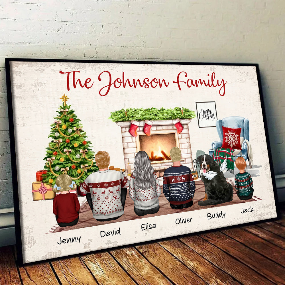 Christmas Family Back View Sitting Together - Personalized Canvas - Gift For Family Members, Mom and Dad