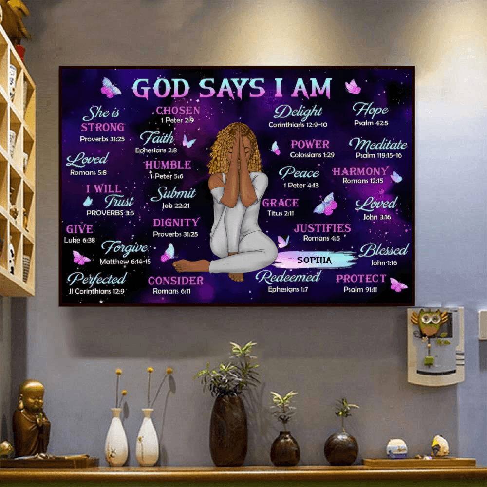 God Says I Am - Custom Canvas - Personalized Gift for Christian Girl, Woman, Wife, Girlfriend