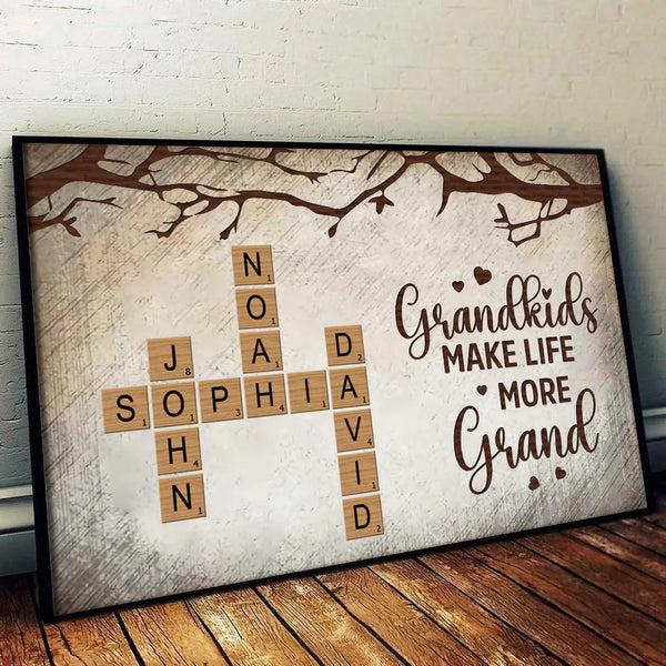 Grandkids Make Life More Grand Family Crossword - Personalized Canvas - Gift for Grandma, Nana, Grandparent
