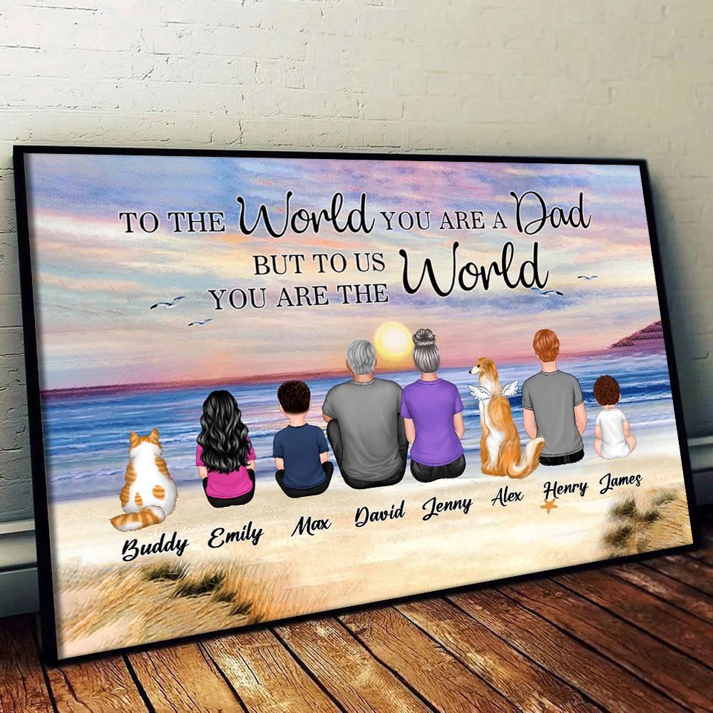 Dad And Sons Daughters Retro Vintage Beach - Personalized Canvas - Father's Day Gift, Birthday Gift For Dad, Daddy