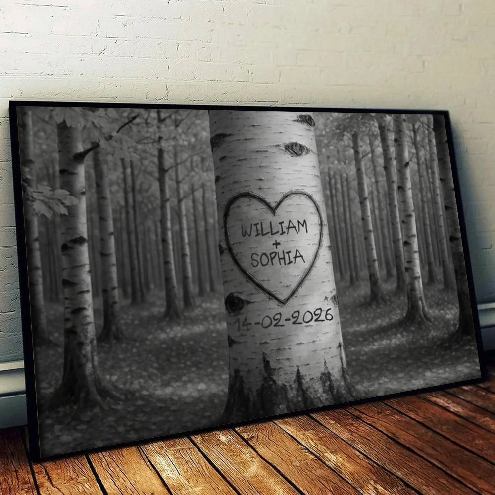 Couple Names Tree Carving Heart - Personalized Canvas Prints - Gift For Her/Him, Husband/Wife, Couples on Anniversary, Valentine's Day