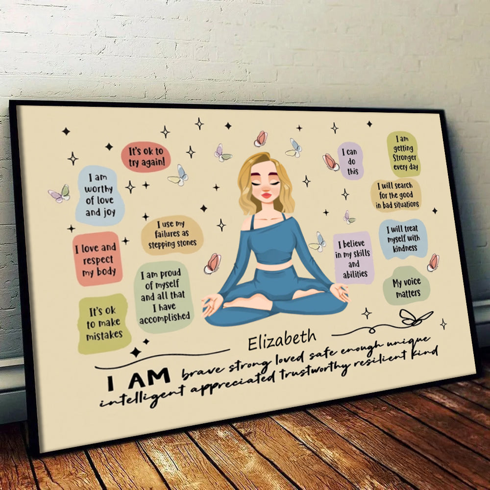 I Am Brave Strong Loved - Personalized Canvas - Gift For Women, Yoga Lovers, Mental Health Gifts