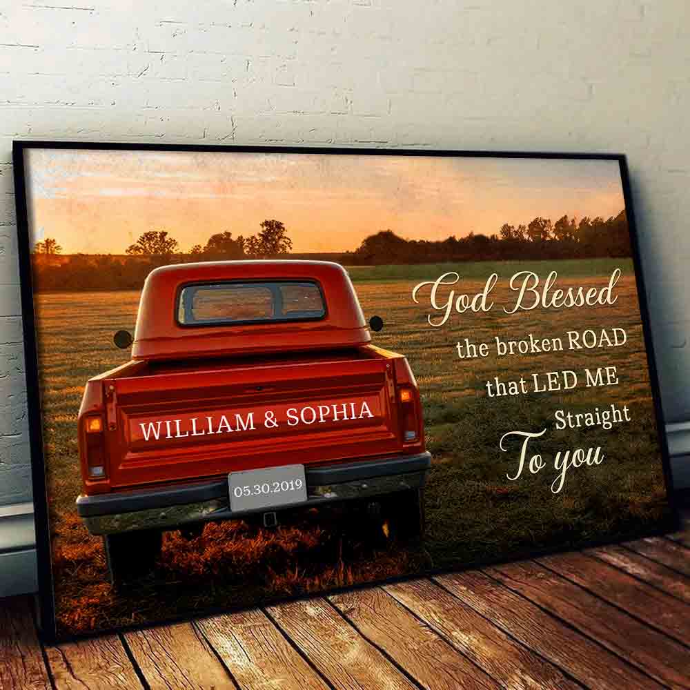 God Blessed The Broken Road Couple - Personalized Canvas Print - Gift For Her/Him, Husband/Wife, Couples on Anniversary, Valentine's Day