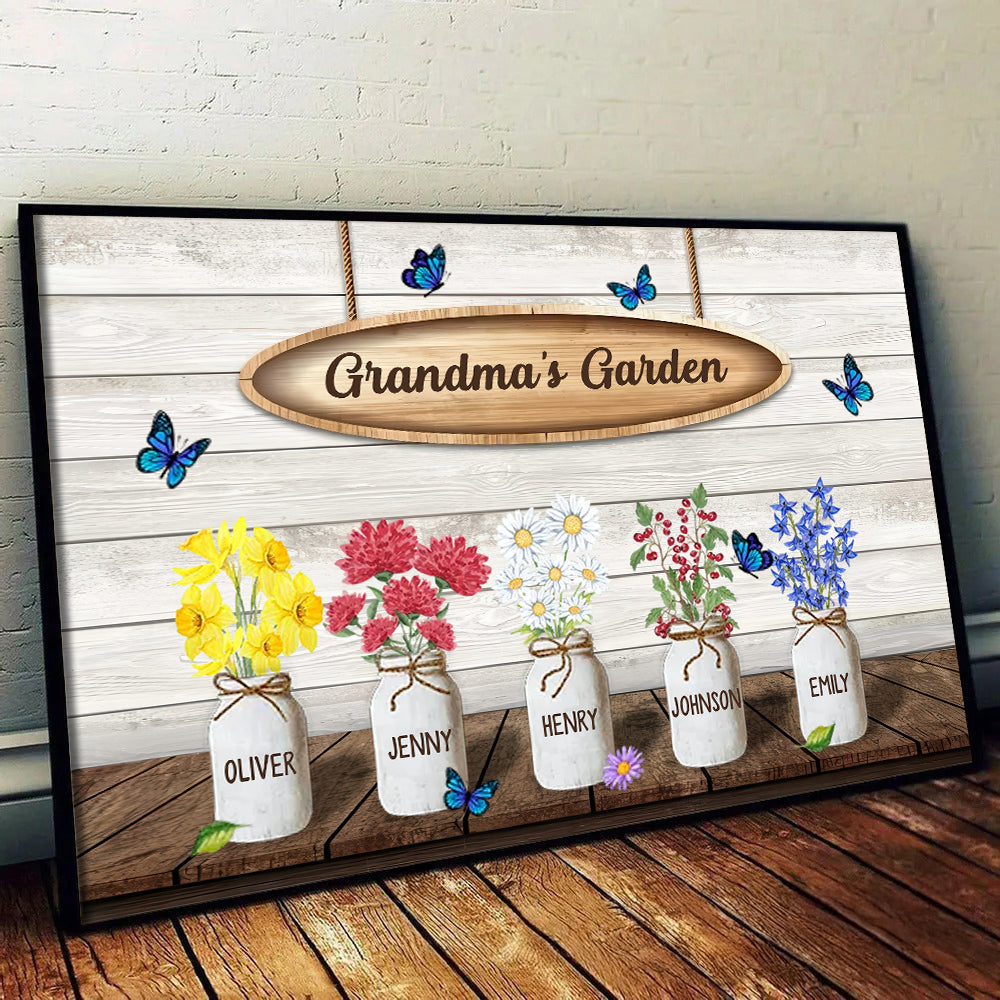 Grandma‘s Garden Watercolor Birth Month Flowers - Personalized Canvas - Gift for Grandma, Mom