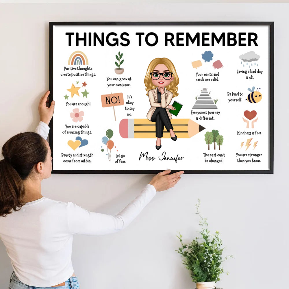 Things to Remember Gift For Teacher - Personalized Canvas - Back To School, 1st Day of School - Custom Gift For Teachers & Educators, Classroom Decoration