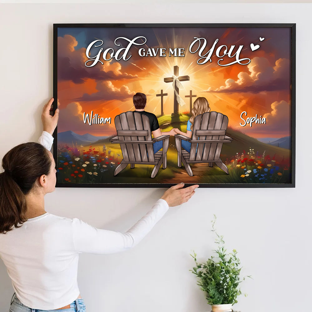 Cross God Gave Me You Couple Sitting - Personalized Canvas Prints - Gift For Her/Him, Husband/Wife, Couples on Anniversary, Valentine's Day
