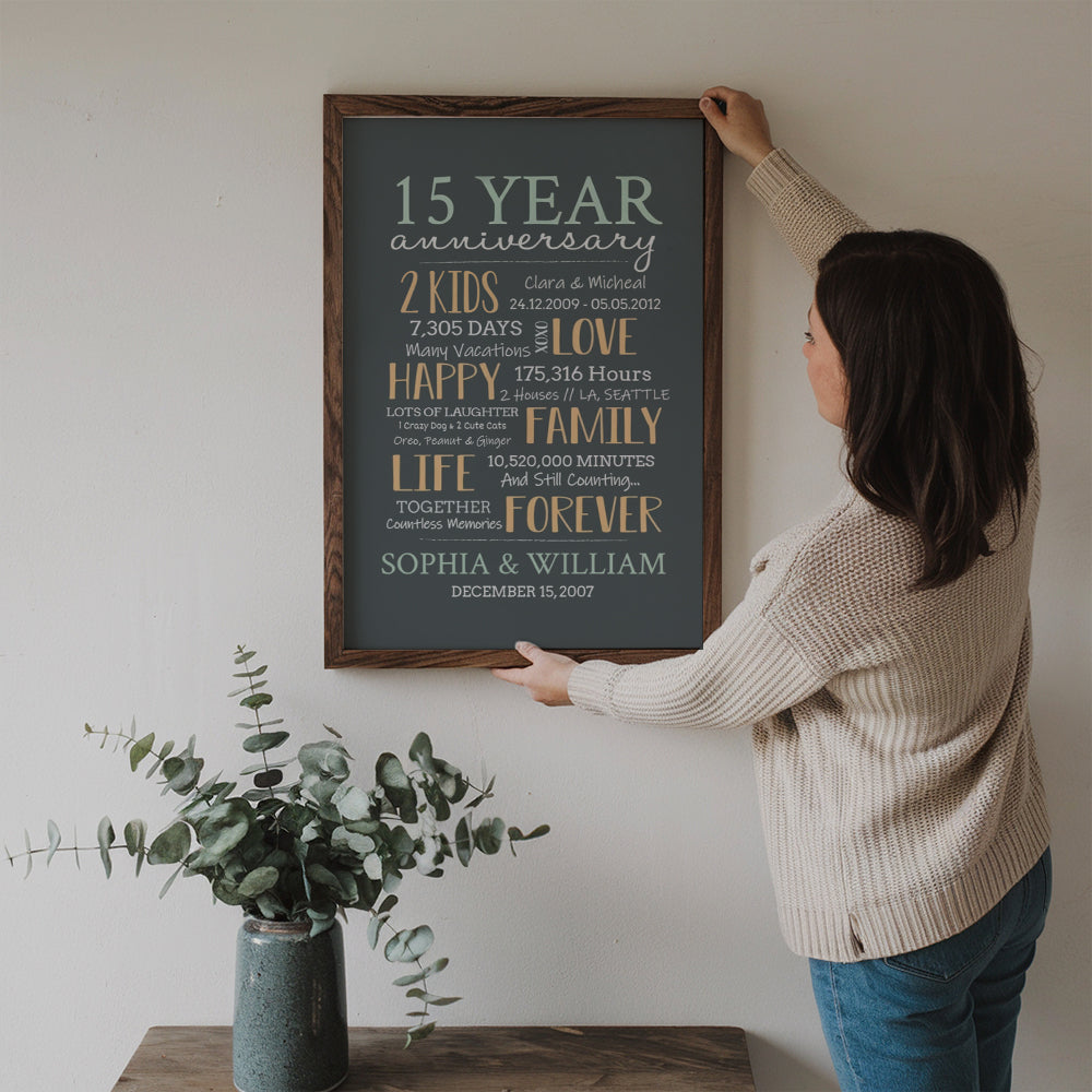 15-Year Milestone Anniversary Couple - Personalized Canvas Print - Gift For Her/Him, Husband/Wife, Couples on Anniversary, Valentine's Day
