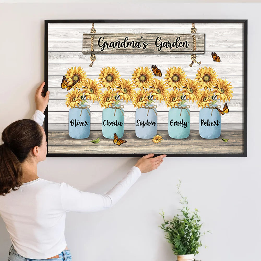 Grandma‘s Garden Sunflower Vase - Personalized Canvas - Gift for Grandma, Nana, Grandparent