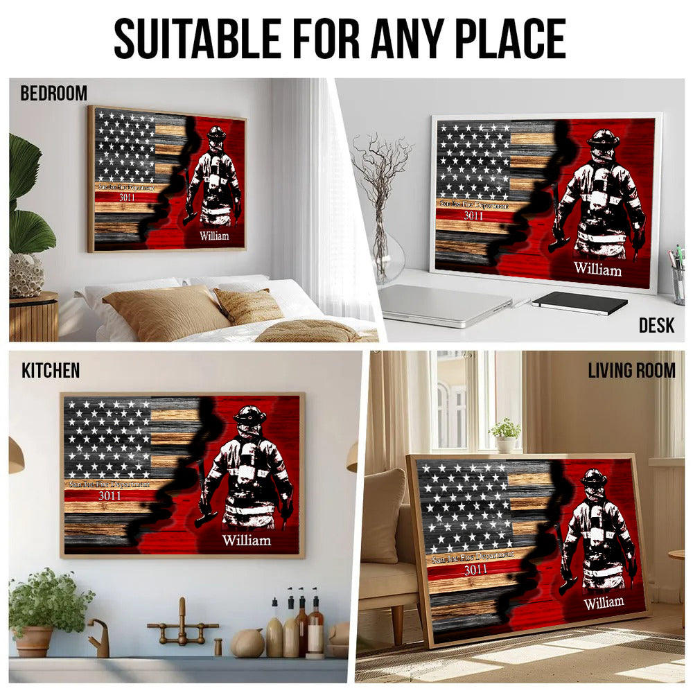 Half Thin Red Line Bunker Gear - Personalized Canvas - Gift For Firefighter, Paramedic