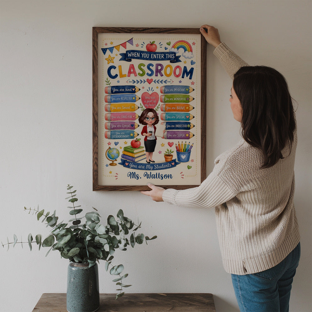 When You Enter This Classroom Watercolor Wall Art - Personalized Canvas Prints - Back To School, 1st Day of School - Custom Gift For Teachers & Educators, Classroom Decoration