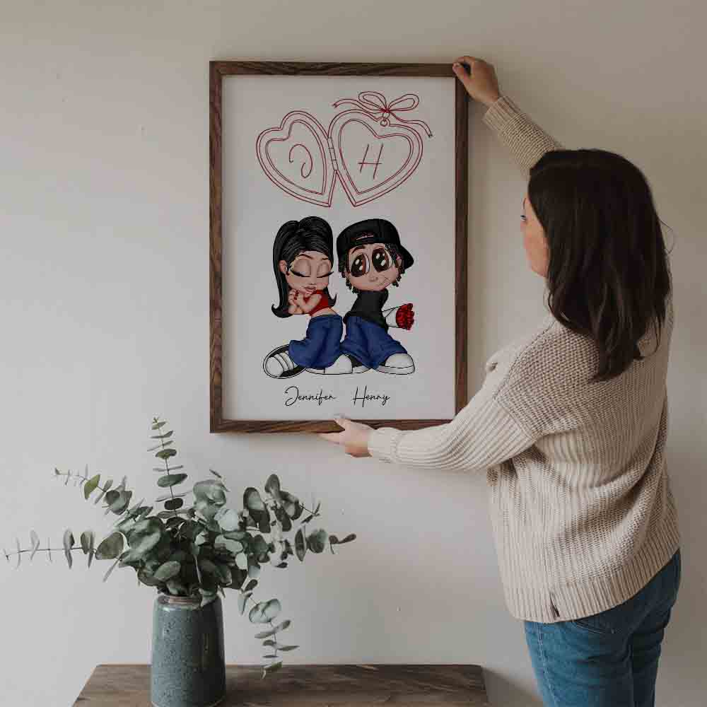 Y2K Couple Initial Heart Locket - Personalized Canvas Prints - Gift For Her/Him, Wife/Husband, Girlfriend/Boyfriend on Anniversary, Valentine's Day