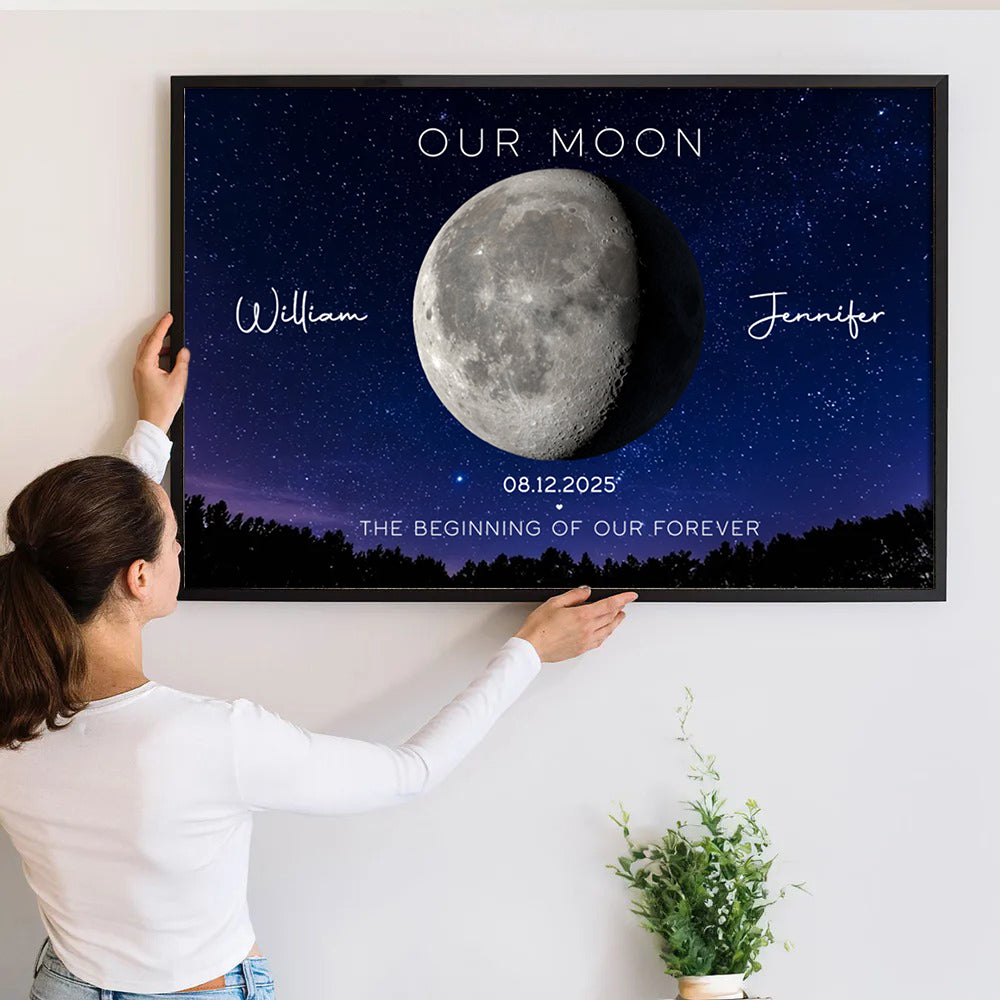 Our Moon Couple Gift Moon Phase - Personalized Canvas - Gift For Her/Him, Husband/Wife, Couples on Anniversary, Valentine's Day