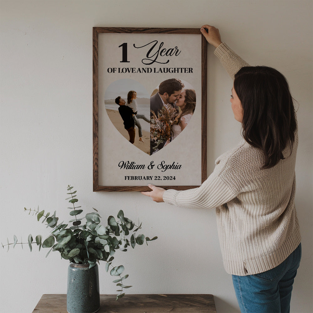Custom Photo 1 Year Of Love And Laughter Couple - Personalized Canvas Print - Gift For Her/Him, Husband/Wife, Couples on Anniversary, Valentine's Day