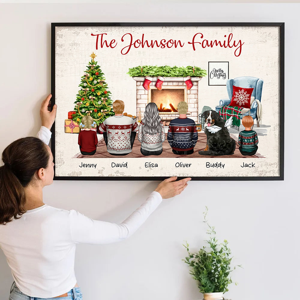 Christmas Family Back View Sitting Together - Personalized Canvas - Gift For Family Members, Mom and Dad
