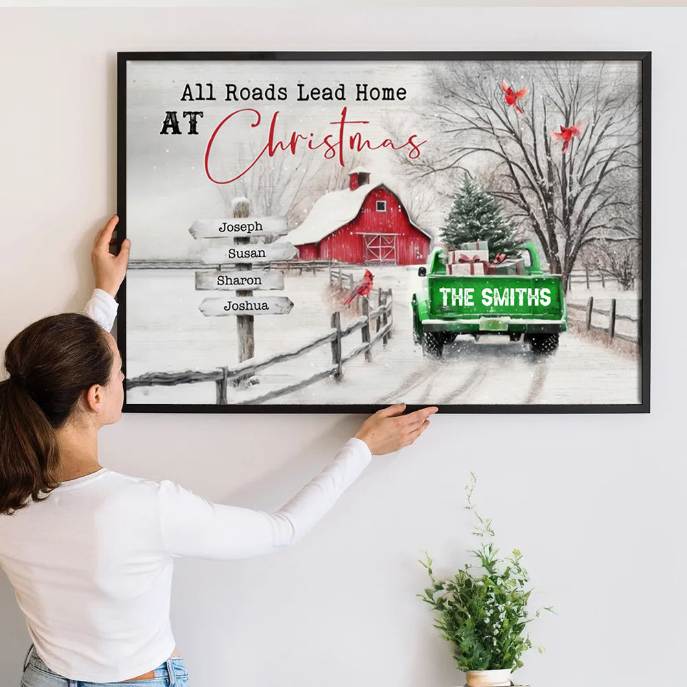 All Roads Lead Home At Christmas - Personalized Canvas - Gift For Family Members, Mom and Dad