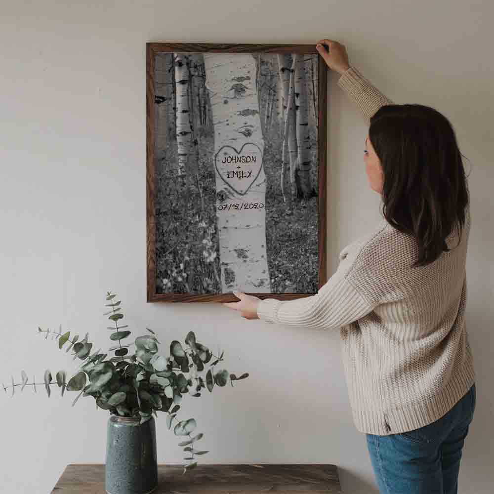 Couple Names Tree Carving - Personalized Canvas Prints - Gift For Her/Him, Wife/Husband, Girlfriend/Boyfriend on Anniversary, Valentine's Day