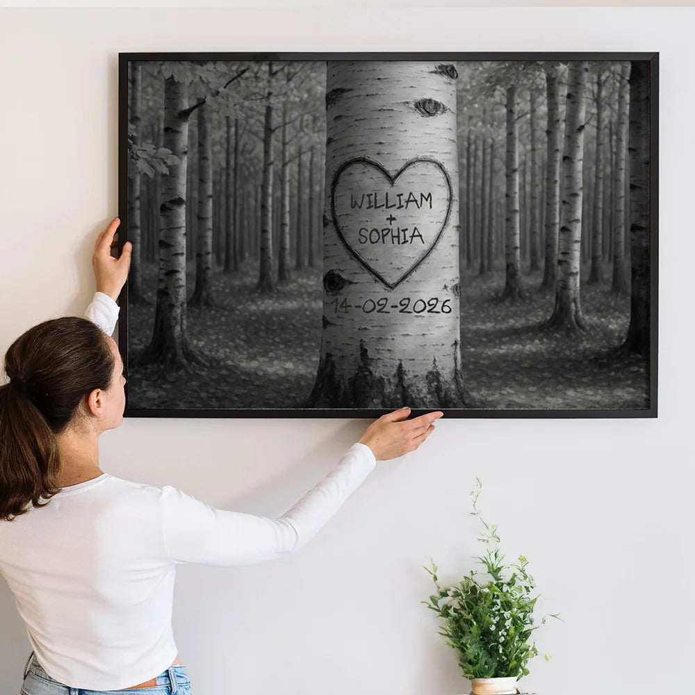Couple Names Tree Carving Heart - Personalized Canvas Prints - Gift For Her/Him, Husband/Wife, Couples on Anniversary, Valentine's Day