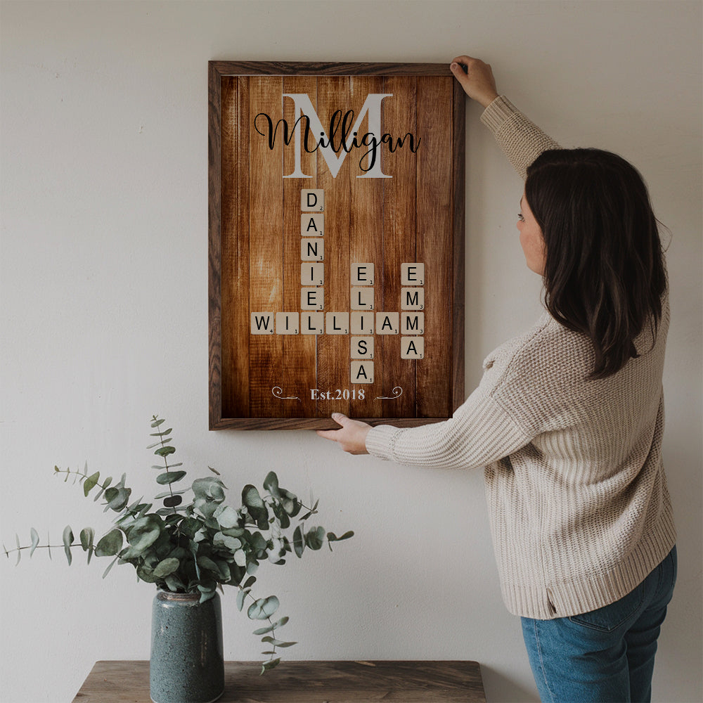 Family Name Crossword Puzzle Art - Personalized Canvas Print - Gift For Family Members, Mom and Dad
