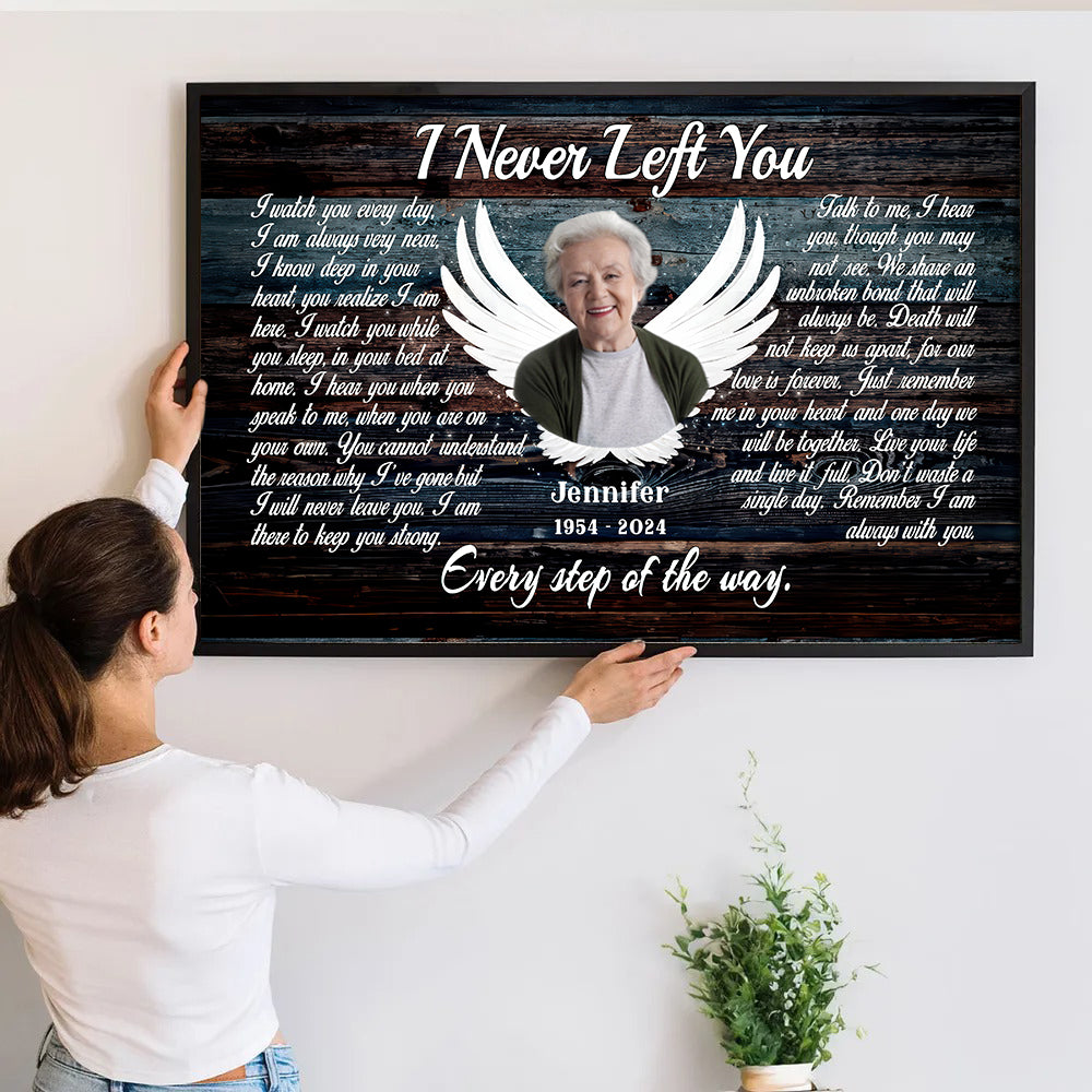 Custom Photo Angel Wings I Never Left You - Memorial Gift - Personalized Canvas For Family Members, Loss of Mom, Dad