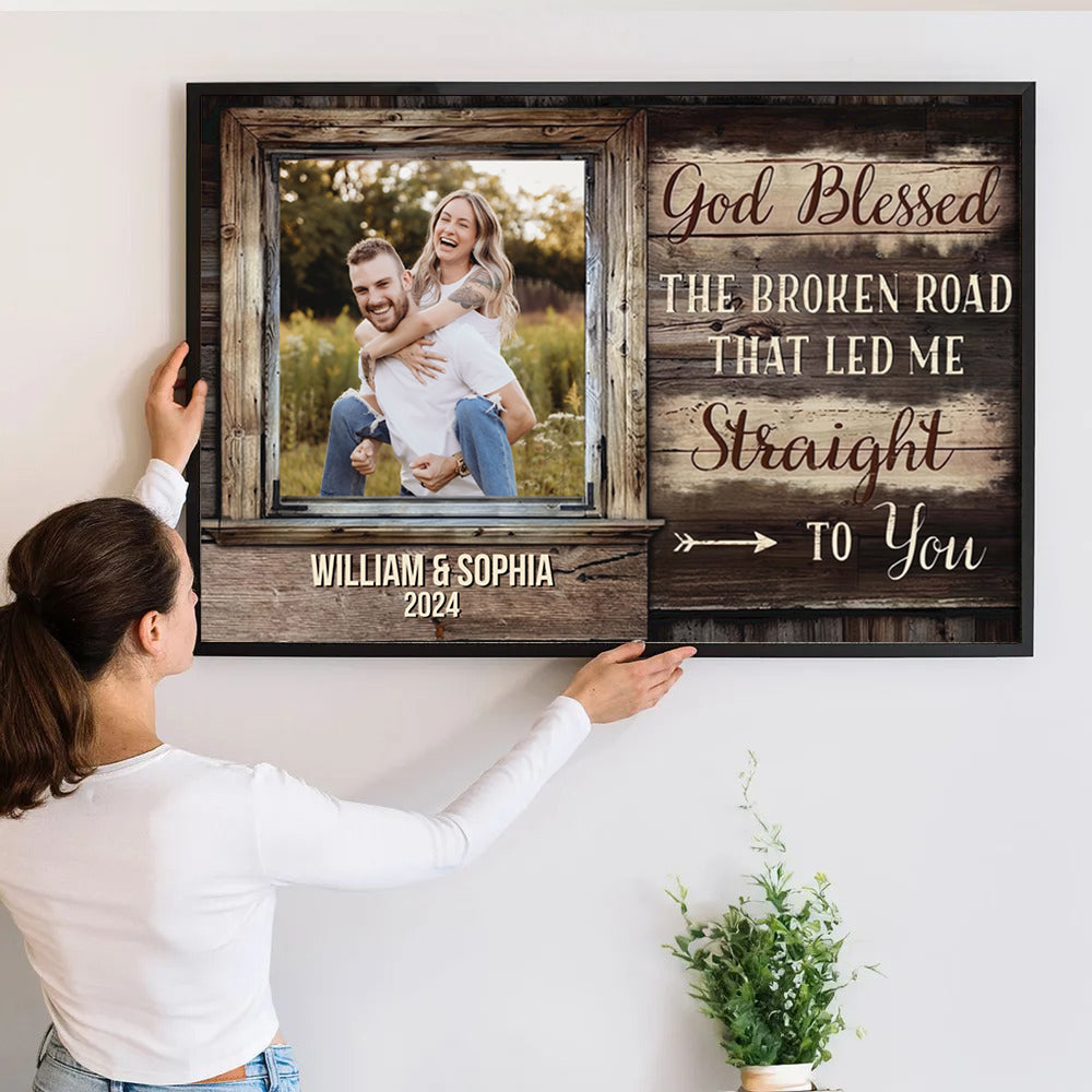 Custom Photo - God Bless Me Straight To You - Personalized Canvas - Gift For Her/Him, Husband/Wife, Couples on Anniversary, Valentine