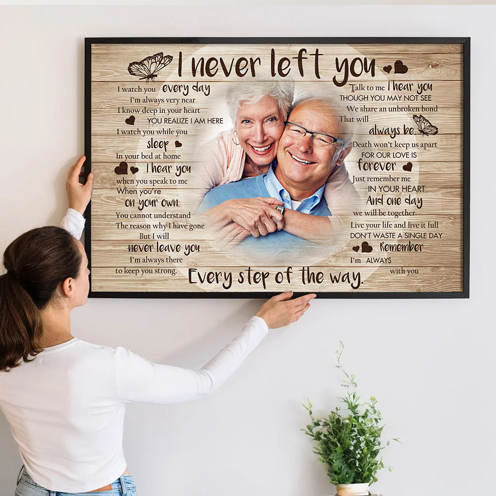Custom Photo Never Left You - Personalized Canvas - Memorial Gift For Family Members, Loss of Mom, Dad