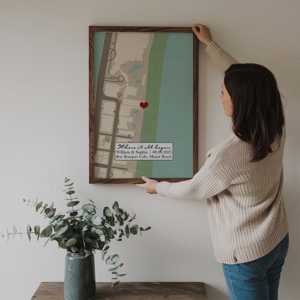 Where It All Began Where We Met Map Couple - Personalized Canvas Prints - Gift For Her/Him, Husband/Wife, Couples on Anniversary, Valentine's Day