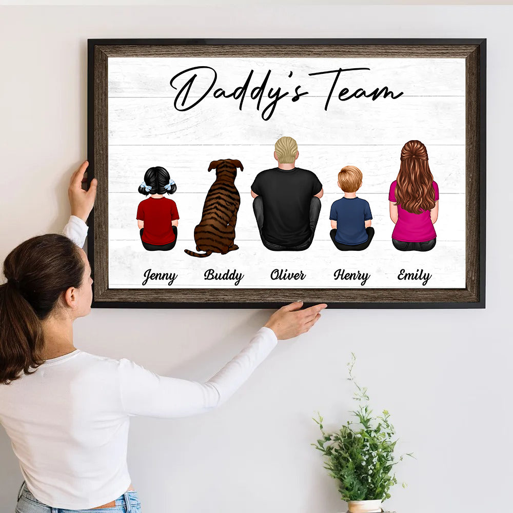 Daddy‘s Team Family Sitting - Personalized Canvas - Father's Day Gift, Birthday Gift For Dad, Daddy