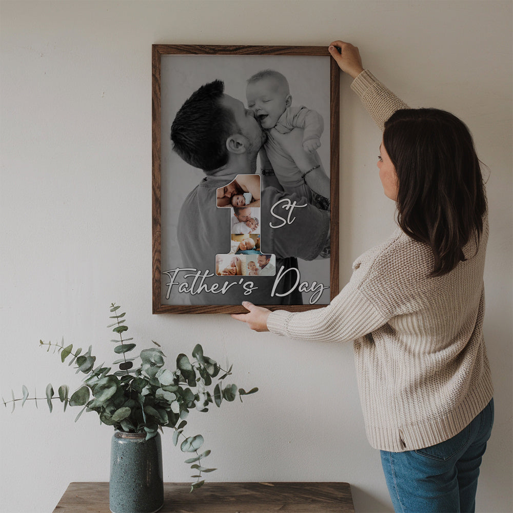 Custom Photo 1st Father's Day - Personalized Canvas - New Dad Gift From Wife, First Father's Day