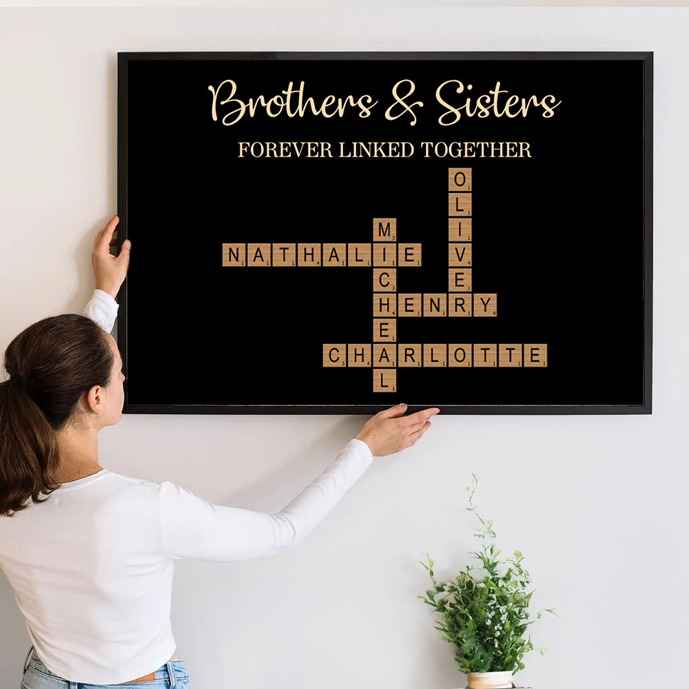 Crossword Puzzle Art Brothers & Sisters Forever Linked Together - Personalized Canvas Prints - Gift For Family Members, Mom and Dad