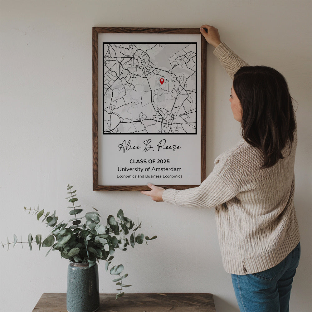 Graduation Gift Map Print - Personalized Canvas Print - Graduation Gifts, Presents & Ideas For Her/Him, Grad Ceremony, Commencement, Convocation, College & University