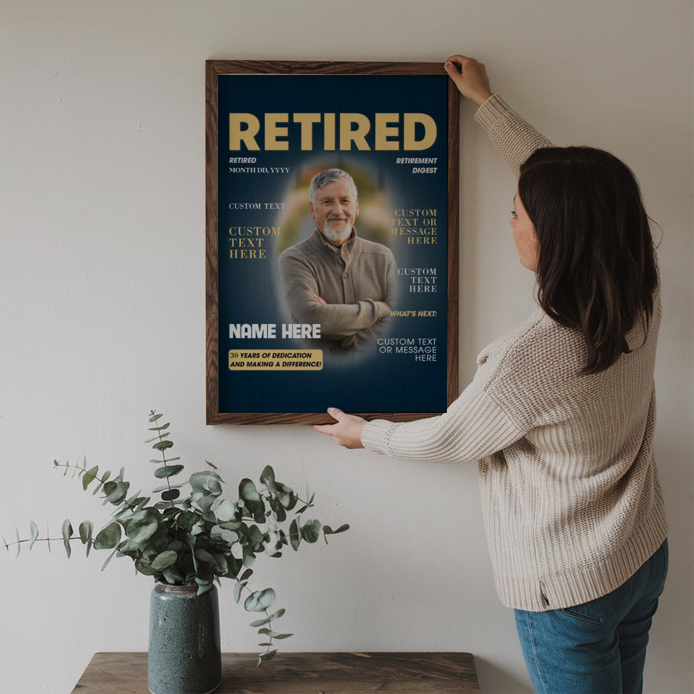 Custom Photo Retired Magazine - Personalized Canvas Print - Retirement Gift For Colleagues, Mom, Dad, Grandparent