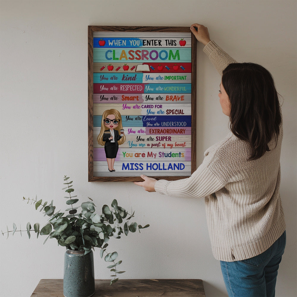 Colorful Doll Teacher Classroom Welcome - Personalized Canvas - Back To School, 1st Day of School - Custom Gift For Teachers & Educators, Classroom Decoration