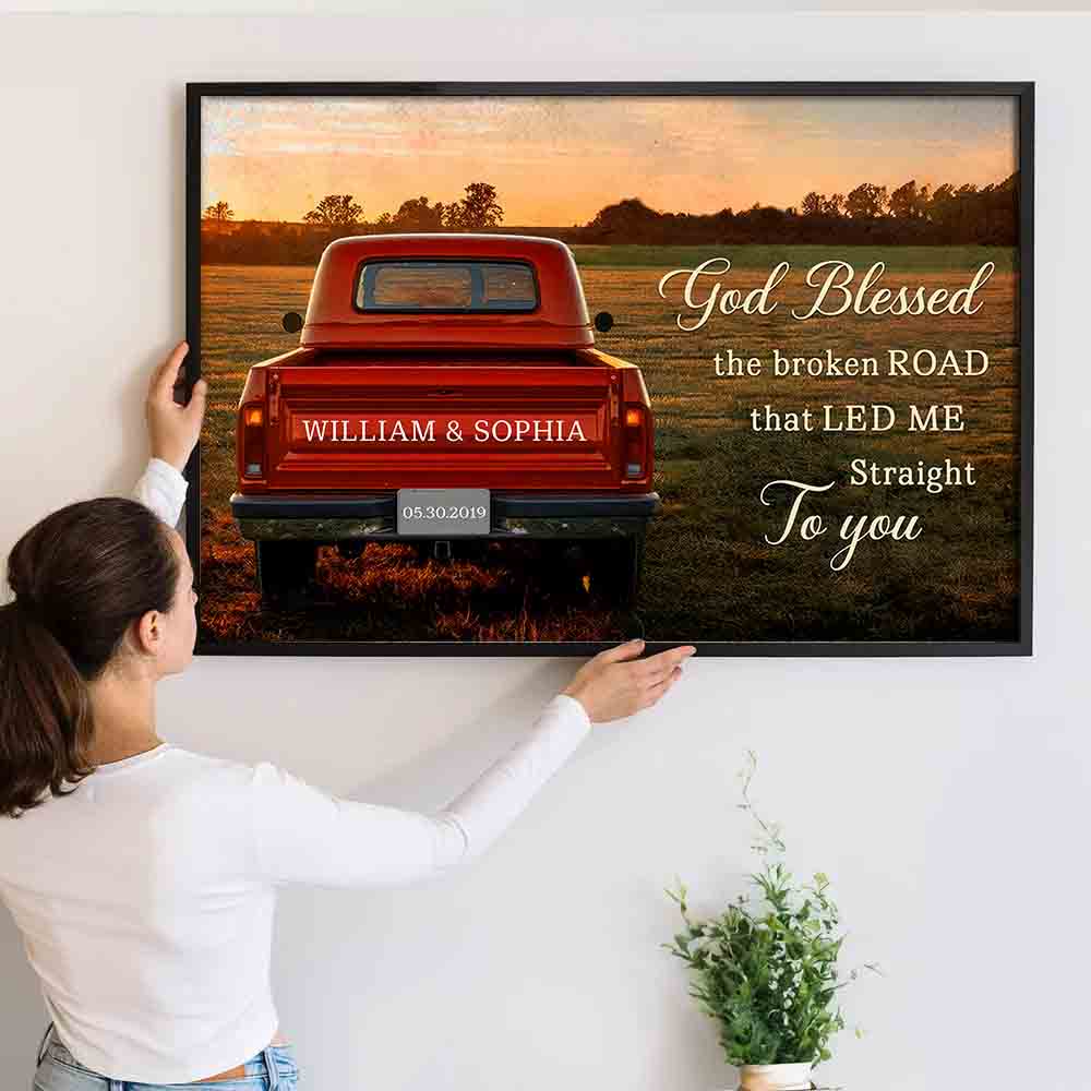 God Blessed The Broken Road Couple - Personalized Canvas Print - Gift For Her/Him, Husband/Wife, Couples on Anniversary, Valentine's Day