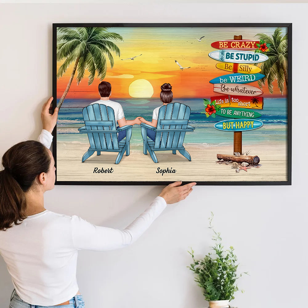 Summer Couple Sitting Be Happy - Personalized Canvas - Gift For Her/Him, Husband/Wife, Couples on Anniversary, Valentine's Day