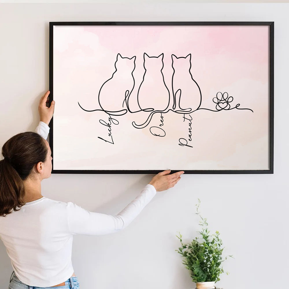 Adorable Cat Line - Personalized Canvas - Gift For Cat Lovers, Cat Mom, Cat Dad